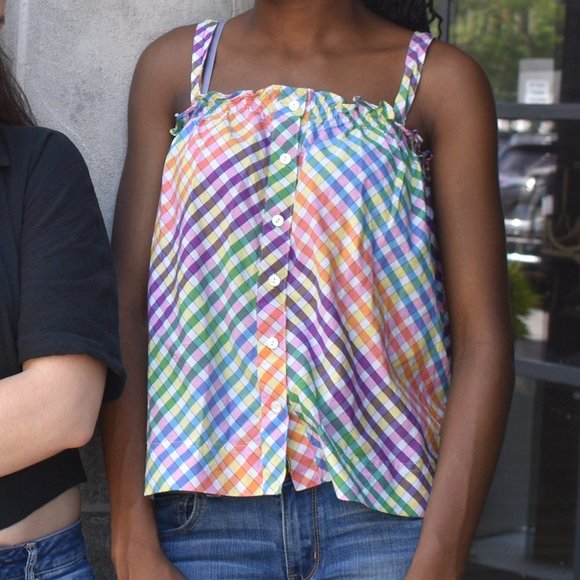 J. Crew Ruffle Gingham Rainbow Top - Picture 4 of 4